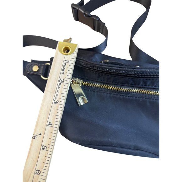 Tutilo New York Black Nylon Belt Bag With Gold Zippers & Adjustable Strap - Picture 9 of 9